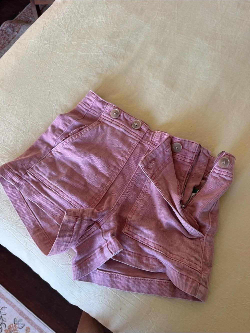 Anthropologie Pink Denim Shorts with Back Buckle Detail - Picture 2 of 3